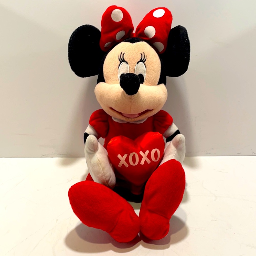 Vintage Minnie Mouse Stuffed Plush Doll Polka Dot Dress with XOXO Heart